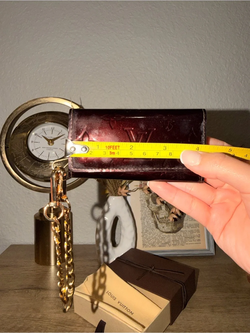 Louis Vuitton Burgundy Vernis Monogram Key Pouch with Gold Chain